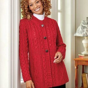 Women's Red Cable Knit Cardigan